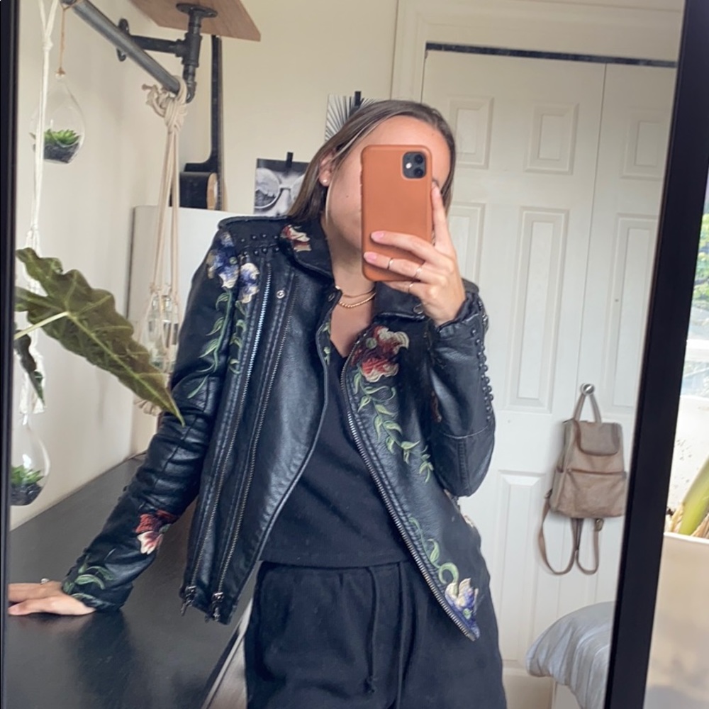 Floral Embroidered BLANK Leather Jacket